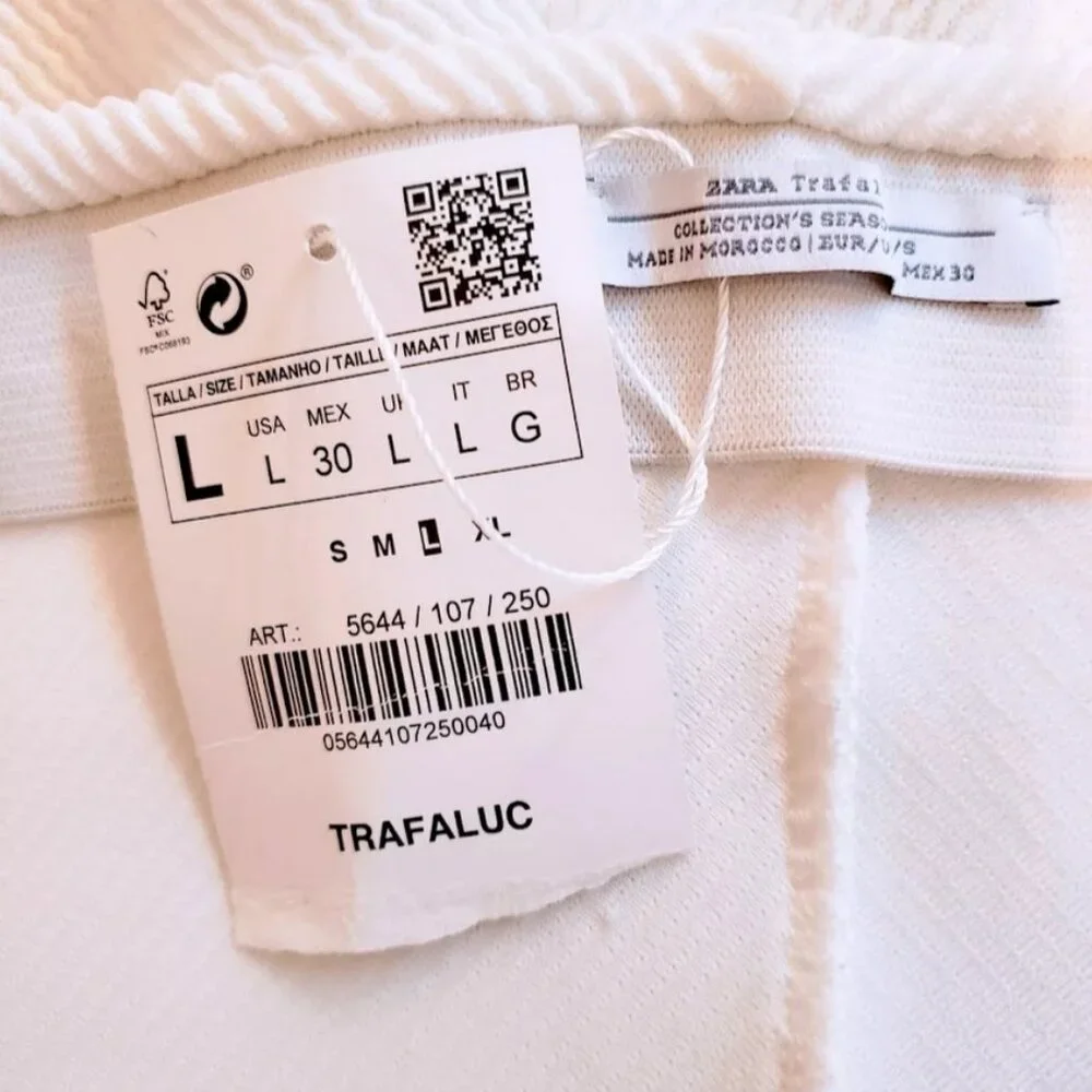 NWT ZARA TRAFALUC Mini Skirt, White Polyester Stretchy Elastic Boho Casual, L - Picture 5 of 10